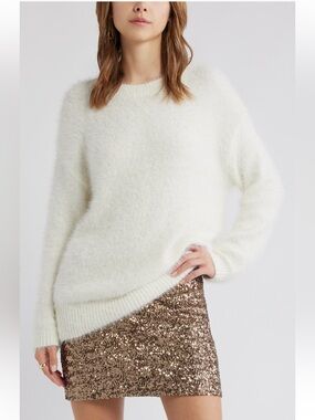 Open Edit Boyfriend Sweater fuzzy soft white ivory  relaxed oversized small NWT